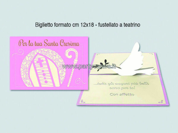 Biglietto Auguri Pop-Up 12x18 cm Rosa Santa Cresima *