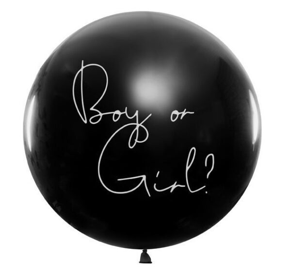 Palloncino in Lattice Nero 1 metro con scritta Boy or Girl con coriandoli Celeste *