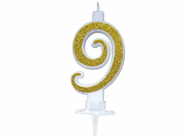 Candela 7 cm Glitter Oro numero 9 *