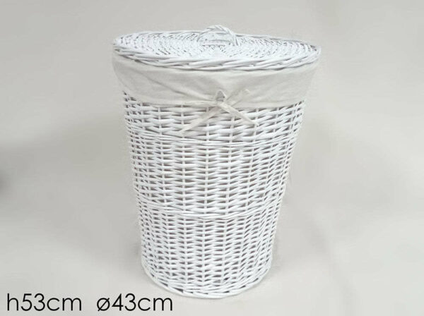 Cesta in Vimini Bianca con Coperchio altezza 53 cm diametro 43 cm *