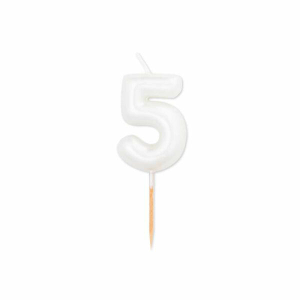 Candelina numero 5 Bianca Perlata 8 cm *