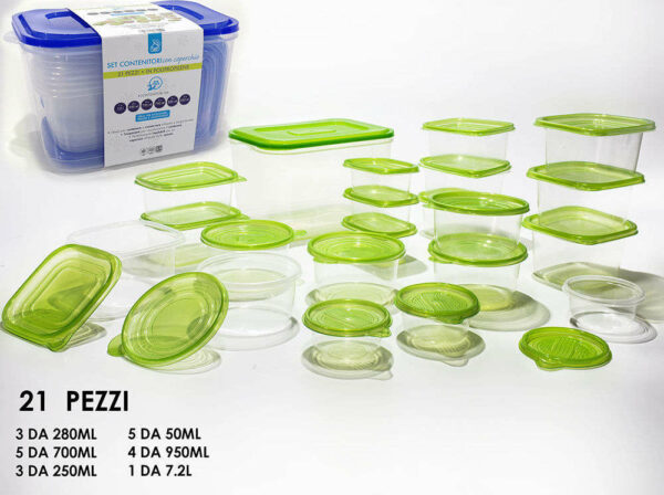 Set 21 contenitori in polipropilene con coperchio *
