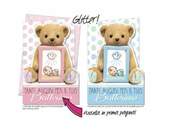 Biglietto Auguri Battesimo - Rosa o Celeste *