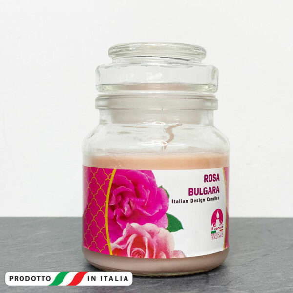 Giara in vetro 7x10 cm con Candela profumata Rosa Bulgara *