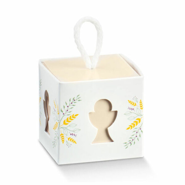 Scatola portaconfetti Prima Comunione con cordoncino 5x5x5 cm 10 pezzi *