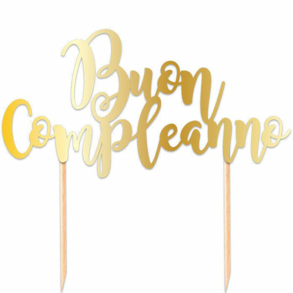 Cake Topper Italic 20x13 cm Buon Compleanno Oro *