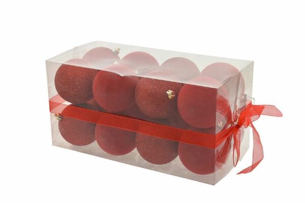 Box 16 sfere 8 cm Velluto Rosso con glitter *