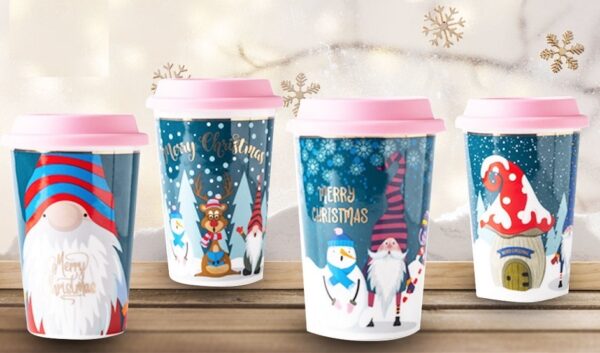 Bicchiere Americano con tappo in silicone decoro natalizio *