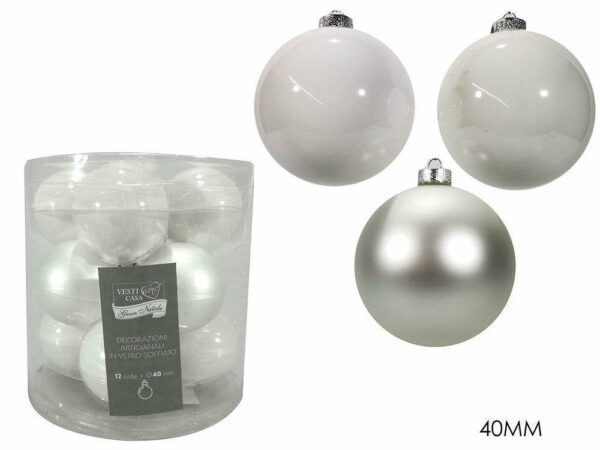Set 12 palle in vetro 40 mm Bianco *