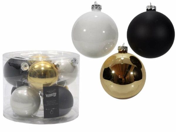 Set 8 palle in vetro 80 mm Oro Nero e Bianco *