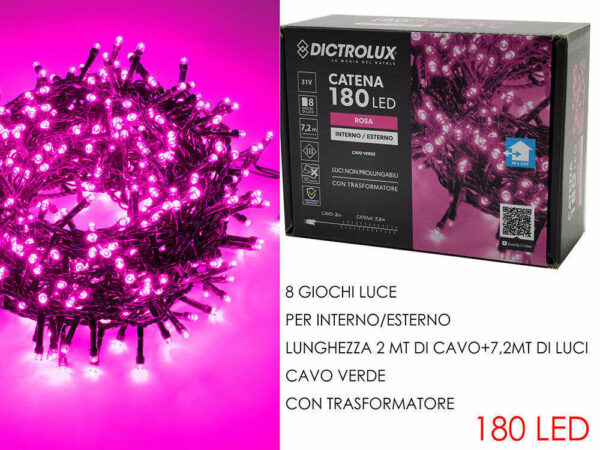 Serie Luci 180 LED Rosa Uso Esterno programmabili *