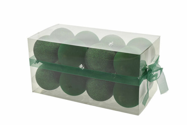 Box 16 sfere 8 cm Verde Glitter e velluto *