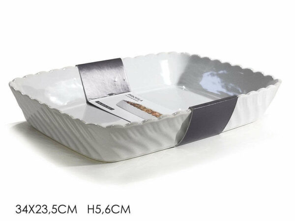 Pirofila Bianca rettangolare smerlata 34x23,5 cm altezza 5,6 cm*