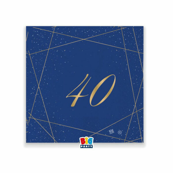 Tovaglioli 25x25 cm 40 Anni Blu Gold 20 pezzi *