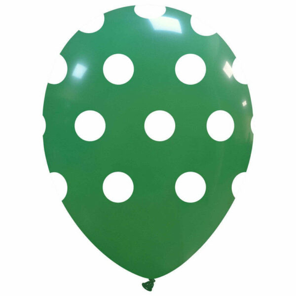 Palloncini in lattice 12'' 30 cm Verde Scuro con pois Bianchi 100 pezzi *