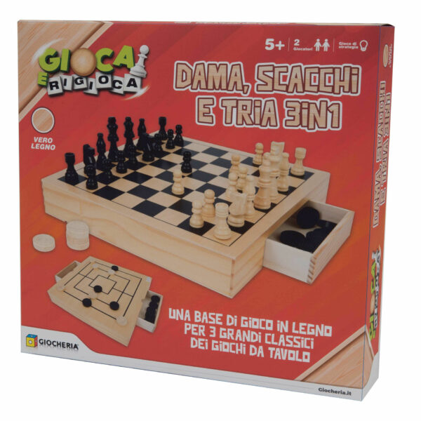 Dama e Scacchi in Legno con Cassettino