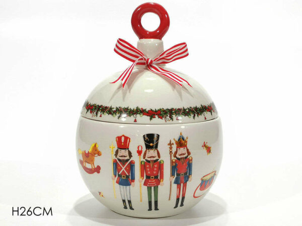 Porta Cioccolatini in ceramica forma di palla di natale con soldatini schiaccianoci *