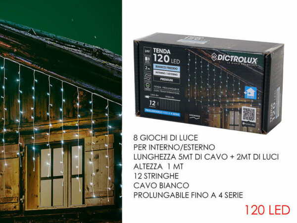 Tenda 120 Led Bianco Freddo 2x1 mt con giochi di luce uso esterno *