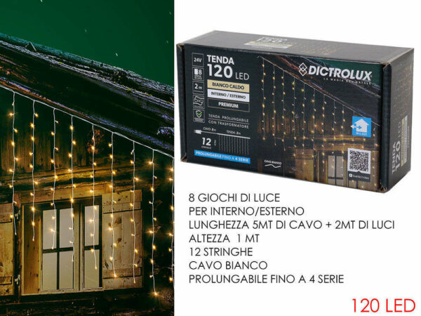 Tenda 120 Led Bianco Caldo 2x1 mt con giochi di luce uso esterno *