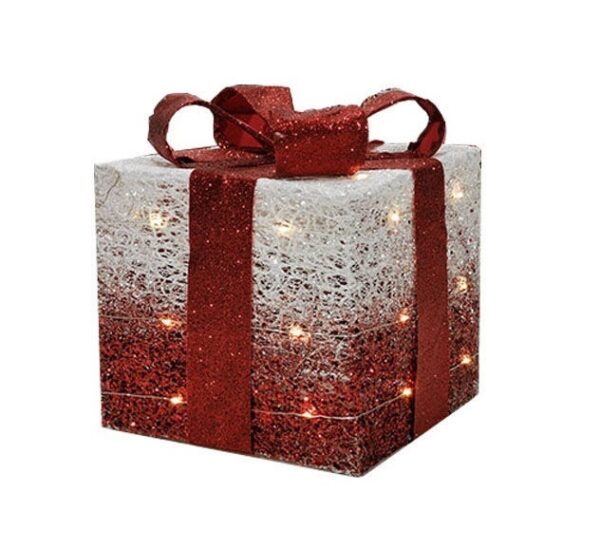 Pacco regalo luminoso 20 LED bianco e rosso 15 cm *