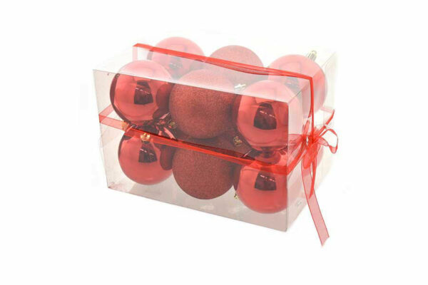Box 12 sfere 8 cm Rosso lucido e glitter *
