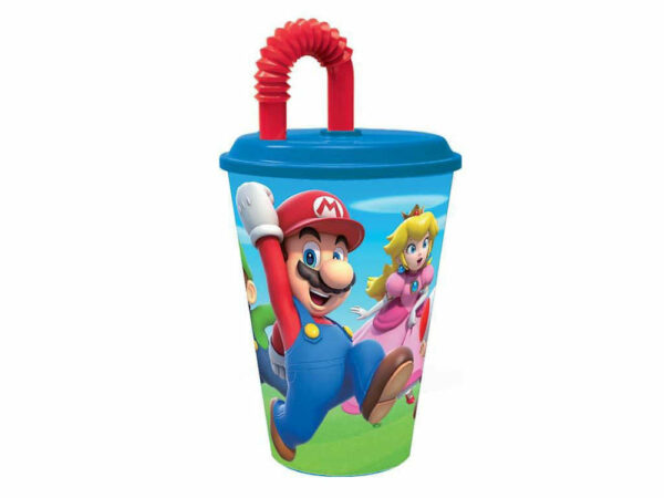 Bicchiere in plastica 430 ml con cannuccia Super Mario *