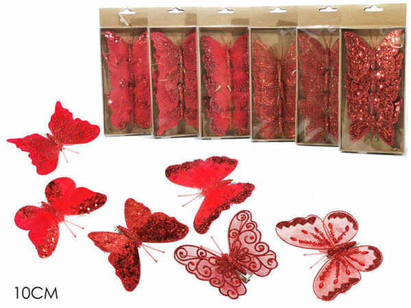 Set 4 Farfalle 10 cm con molletta  Rosso *