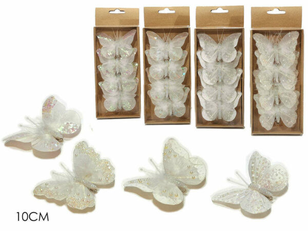 Set 4 Farfalle 10 cm con molletta Bianco *