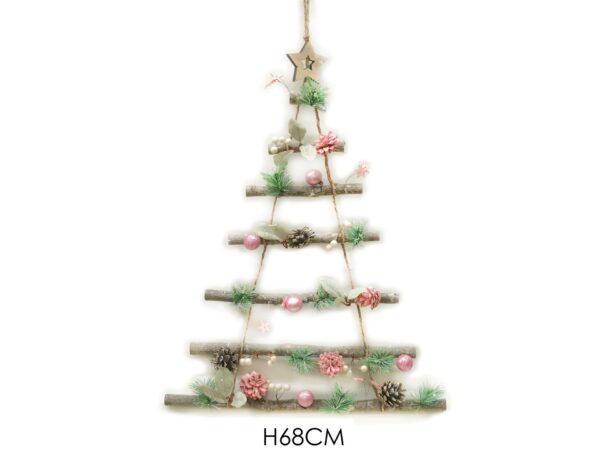 Appendino Albero di Natale con palle rosa altezza 68 cm