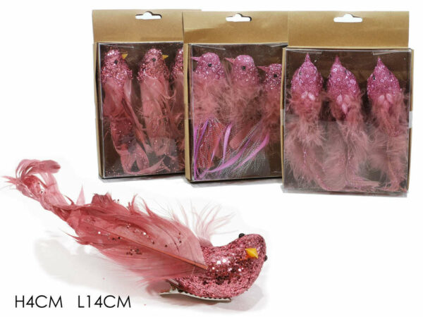 Set 3 uccelli Rosa con molletta *