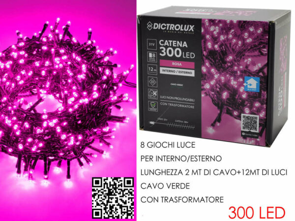 Serie Luci 300 LED Rosa Uso Esterno programmabili *