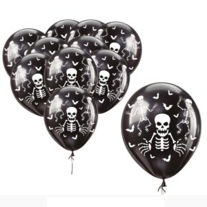 Palloncini Neri 30 cm Scheletro di Halloween 10 pz