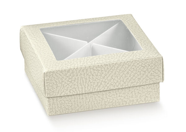 Scatolina Pelle Bianco con Finestra 7x7x4 cm 10 Pz *