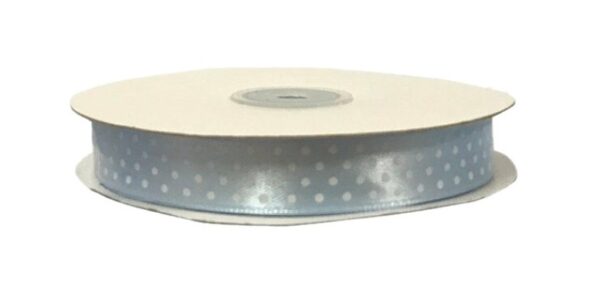 Rotolo Nastro Doppio Raso Pois Celeste 15 mm 50 mt *