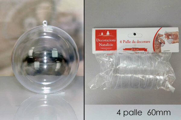 Set 4 Palline Trasparenti da decorare 60 mm *