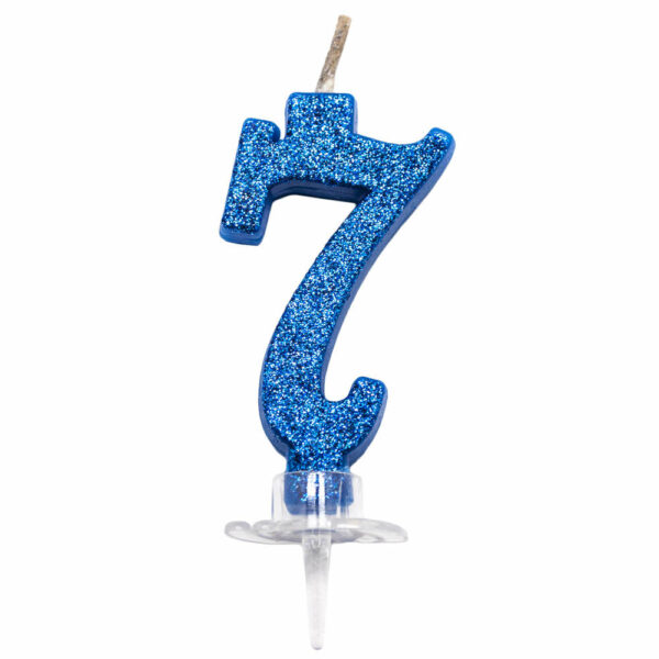 CANDELINA MINI 7 cm BLU GLITTER MAGICHE numero 7 *