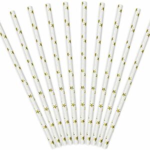 Cannucce in carta 19,5 cm Bianco con Stelle Oro 10 pz *