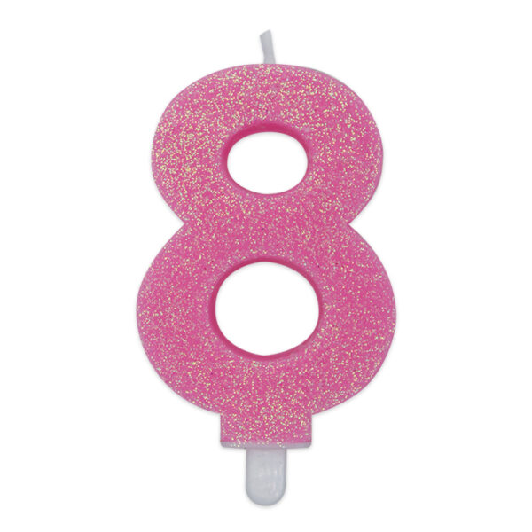 Candela Numero 8 Rosa Glitter*