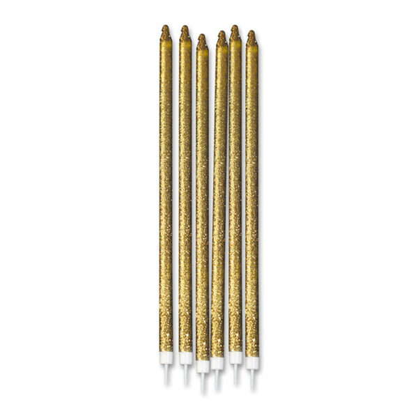 Candela Matita Oro Glitter 15 cm con supporto 12 pezzi*