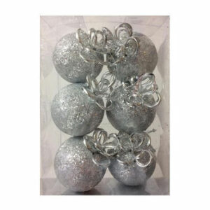 BOX 6 PALLINE 8CM FIOCCO SILVER*