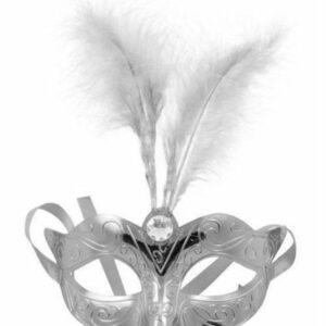 Maschera Donna Silver con Piuma Bianca*