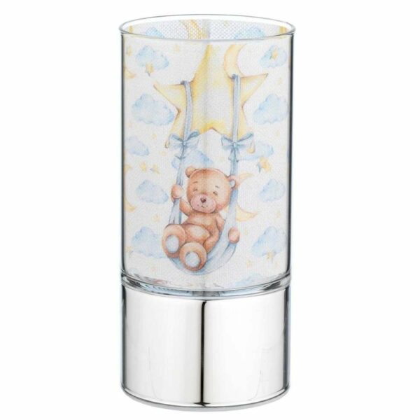 Lampada in vetro 7x15 cm con decoro Orsetto su altalena Azzurro *