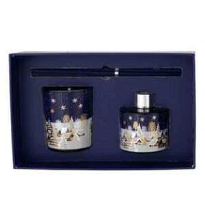 Scatola Blu Regalo con Profumo e Candela